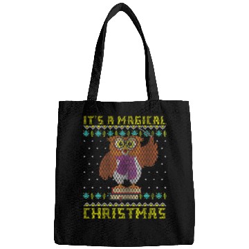 Discover Its A Magical Christmas Wizard Nerd Book Funny Owl Bags