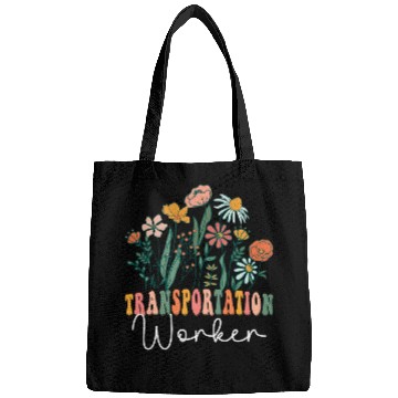 Discover Retro Groovy floral Transportation Worker Wildflower Tees Bags