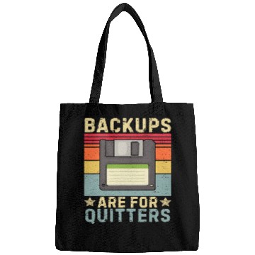 Discover Funny Backups for Quitters joke IT Developer programmer Tech Bags
