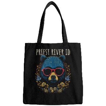 Discover Priest River Idaho Fun Bear Wearing Glasses Flowers Design Bags