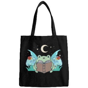 Discover Cottagecore Aesthetic Cute Kawaii Frog Fairy Reading Book Bags