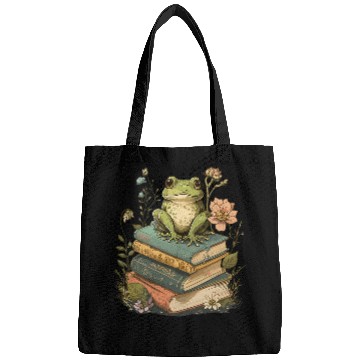 Discover Cottagecore Aesthetic Frog Reading Book Mushroom Lover 3 Bags