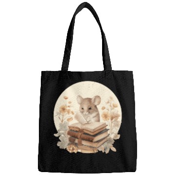Discover Cottagecore Flowers Mouse Read A Book Lover Bookworm 2 Bags