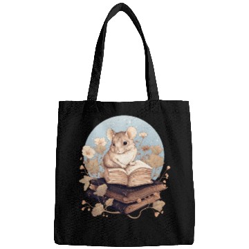 Discover Cottagecore Flowers Mouse Read A Book Lover Bookworm 3 Bags