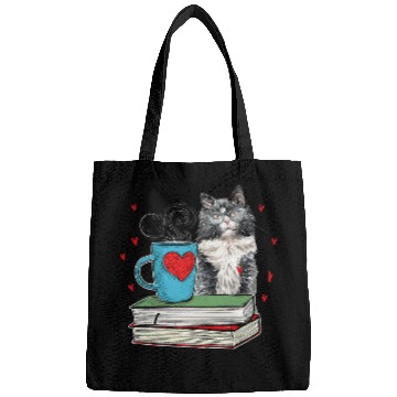 Discover Cute Cat Reading Book For Cat Lovers Bags