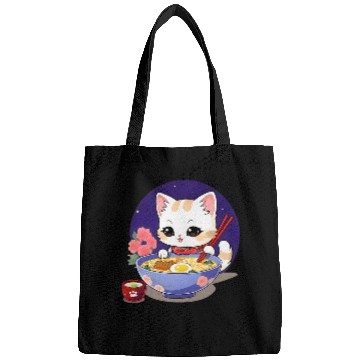 Discover Anime Ramen Cat Retro Japanese Noodles Aesthetic Kawaii Cat Bags