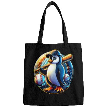 Discover Funny Lets Go Penguin Playing Baseball Bags