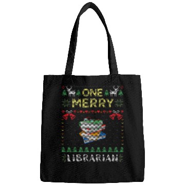 Discover One Merry Librarian Book Reading Ugly Christmas Sweater Bags