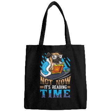 Discover Book Reader Funny Reading Time Dog Pug Bookworm Humor Bags