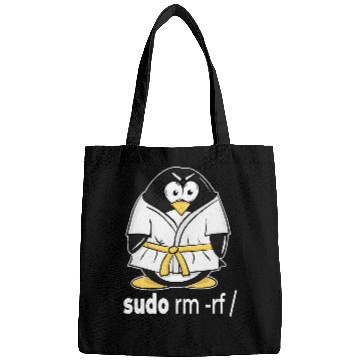 Discover sudo rm rf linux penguin in a karate tuxedo for programmer Bags