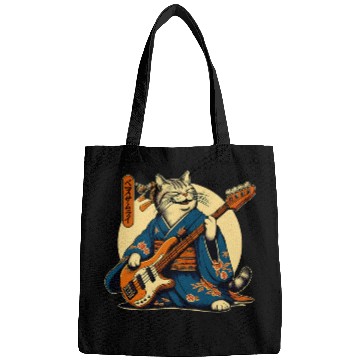 Discover Japanese Samurai Cat Playing The Bass Bags