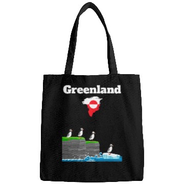 Discover Greenland trip souvenir Puffin Colony Cliffs Greenland map Bags