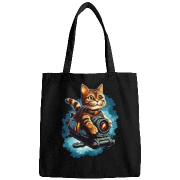 Discover Cartoon cat flying with jet train Fantasy art Standard Bags