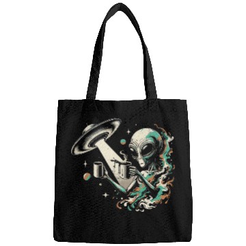 Discover Intergalactic Coffee Alien Coffee Grunge Art Bags