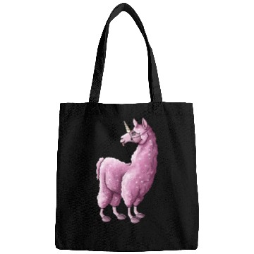 Discover Fluffy llama unicorn pink illustration cartoon Bags