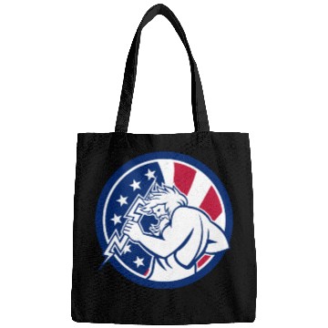 Discover Zeus With Thunderbolt USA Flag Icon Bags