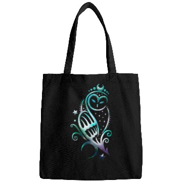 Discover Moon owl with stars, tribal art Bags
