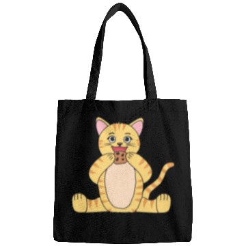 Discover Cat Comic Fantasy Cokkies eating kitten kids Bags