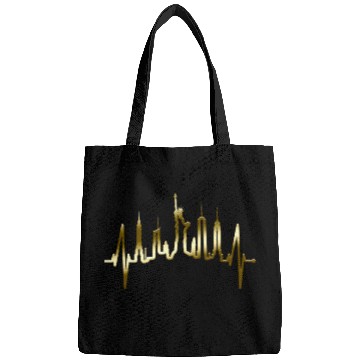 Discover New York City Heartbeat Manhattan Skyline USA Gold Bags