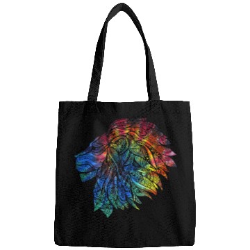 Discover Psychedelic Lion Design Gift. Rainbow Mandala Bags