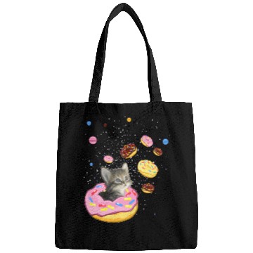 Discover Cute Cat inside Donut in Space Bags