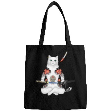 Discover Japanese Samurai Cat Katana Ninja Yakuza Tattoo Bags