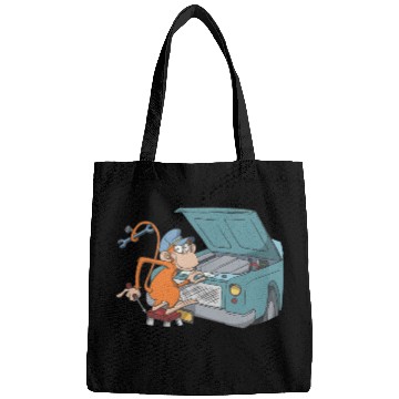 Discover Car mechanic monkey hood Bags