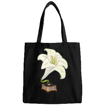 Discover nostalgic lilies flowers blossoms gramophone Bags