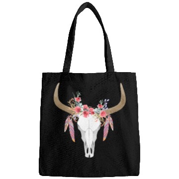 Discover Floral Cow Skull With Feathers Bull Skull Bags