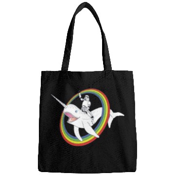 Discover Spaceman riding narwhal through rainbow Bags