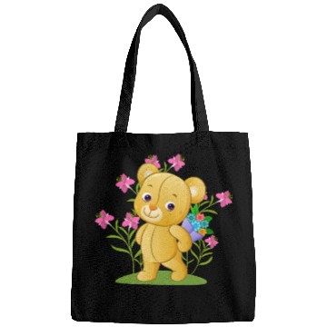 Discover The sweet teddy bear holding a bucket Bags