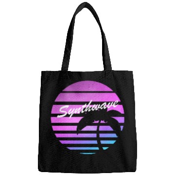 Discover Aesthetic synthwave sunset with palm tree. Bags