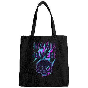 Discover Retro Game Over Purple Lightning Skull Bags