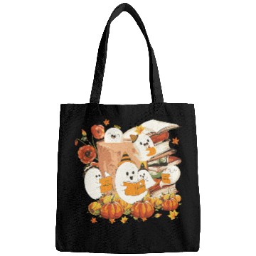 Discover Cute Ghost Book Reading Halloween Teacher Library Bags