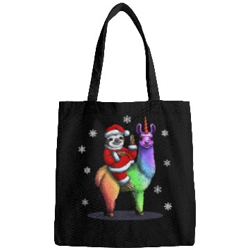 Discover Santa Sloth Riding Llama Unicorn Snowflakes Christ Bags