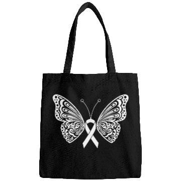 Discover Lung Cancer Awareness White Ribbon Butterfly Bags