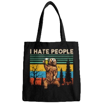 Discover I Hate People Bear Drinking Beer Vintage Bags