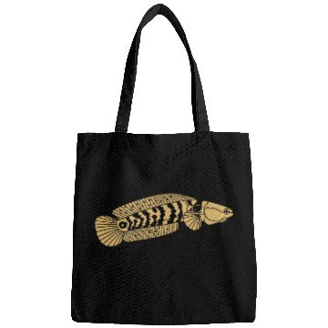 Discover black and gold channa snakehead fish illustrations Bags