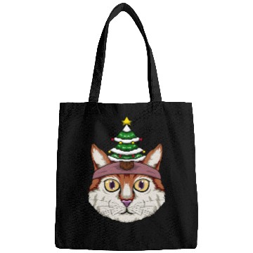 Discover Cute Cat Wearing A Christmas Tree Hat Bags