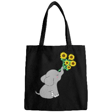 Discover Good Luck elephant holding sunflowers Bags