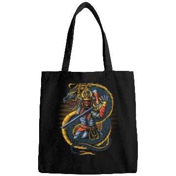 Discover japanese samurai warrior with dragon Bags