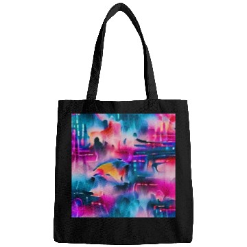 Discover Abstract watercolor pattern in retro neon colors Bags