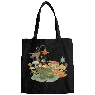 Discover Cottagecore with frog, mushrooms and hummingbird Bags