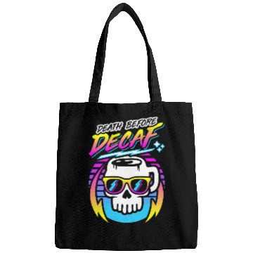 Discover Death Before Decaf (Skull Mug) Retro Neon 80s 90s Bags