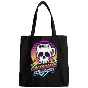 Discover Caffeinate And Dominate (Skull Mug) Retro Neon Bags