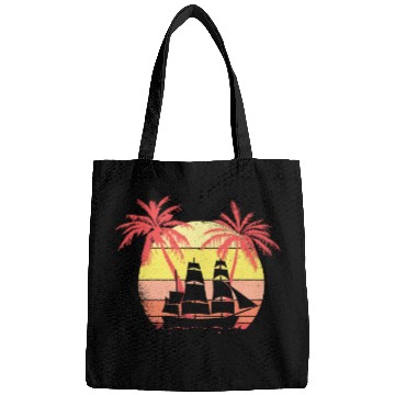 Discover Sail Ship Boat Summer Sunset 80s Palm Bags