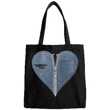 Discover light blue heart in jeans look with zipper Bags