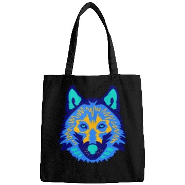 Discover blue wolf face Bags