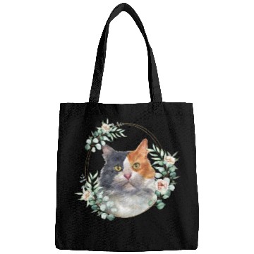 Discover Calico Cat in a Floral Gold Wreath Frame Bags