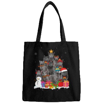 Discover Funny Russian Blue Christmas Tree Pet Cat Lover Bags